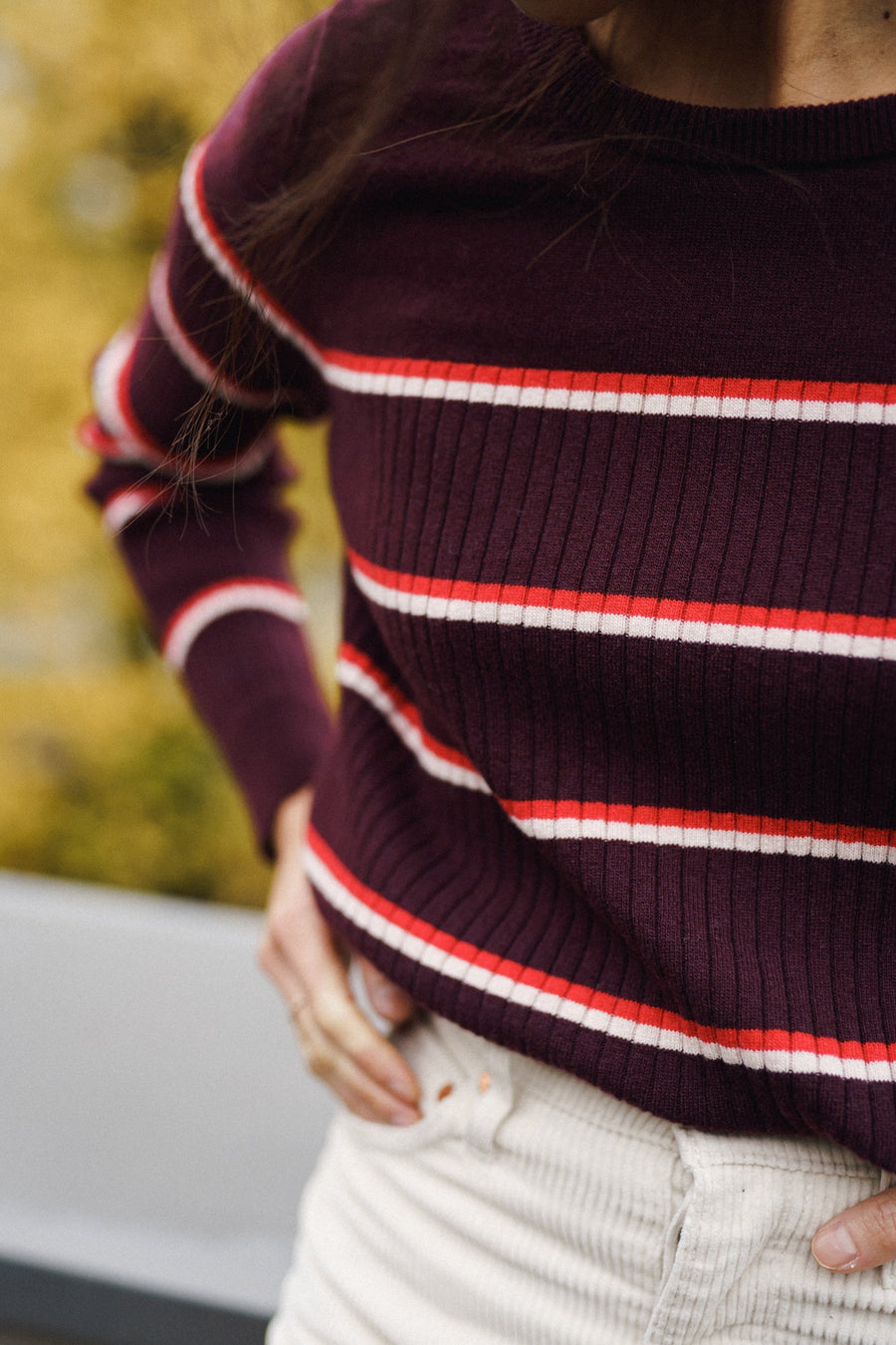 Janes - Striped Sweater Burgundy - Janes Knitwear with a twist