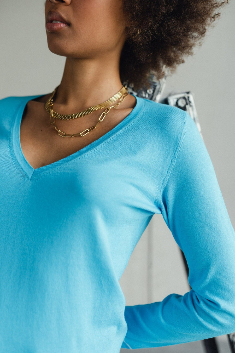 Janes - V-neck Long Sleeve T-shirt Turquoise